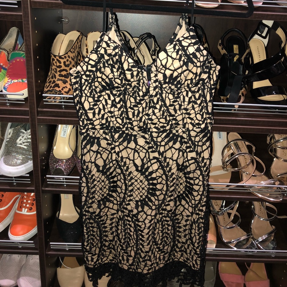 BNWT nude/ black lace overlay dress